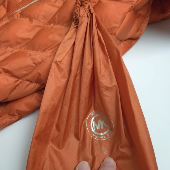 NWOT Michael Kors Fur Hooded Orange Packable Down Quilted Puffer Jacket - Picture 7 of 9